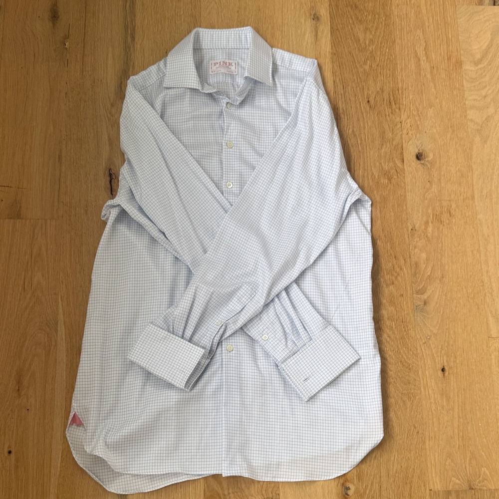 Thomas Pink Light Blue Checkered Dress Shirt